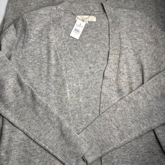 Loft Long Duster Coatigan NWT Open Front Pockets Rainbow Speckled Gray Size M - Picture 5 of 9